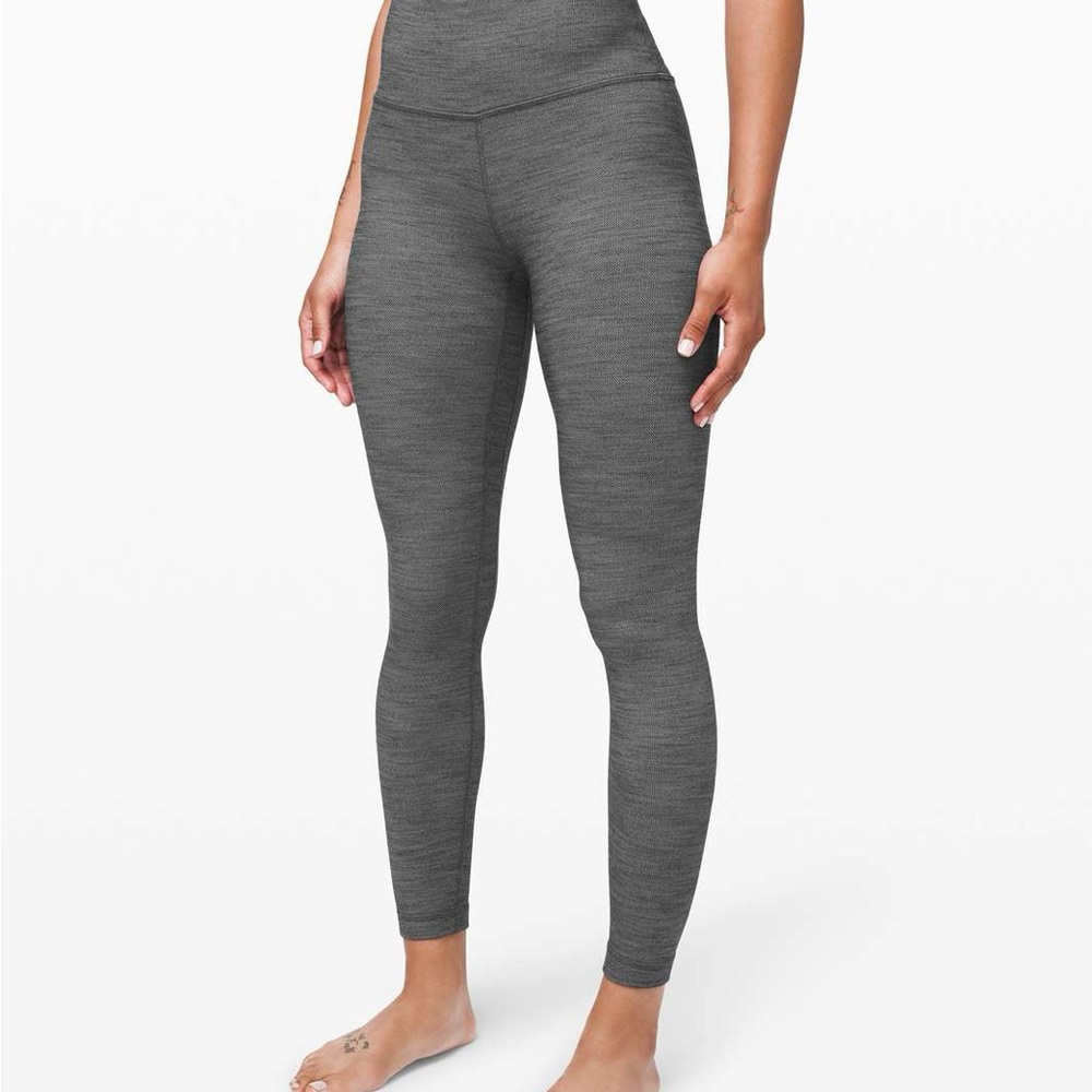 Women’s Lululemon Gray Align Pant II 25 Mini Heathered Herringbone Black White 8